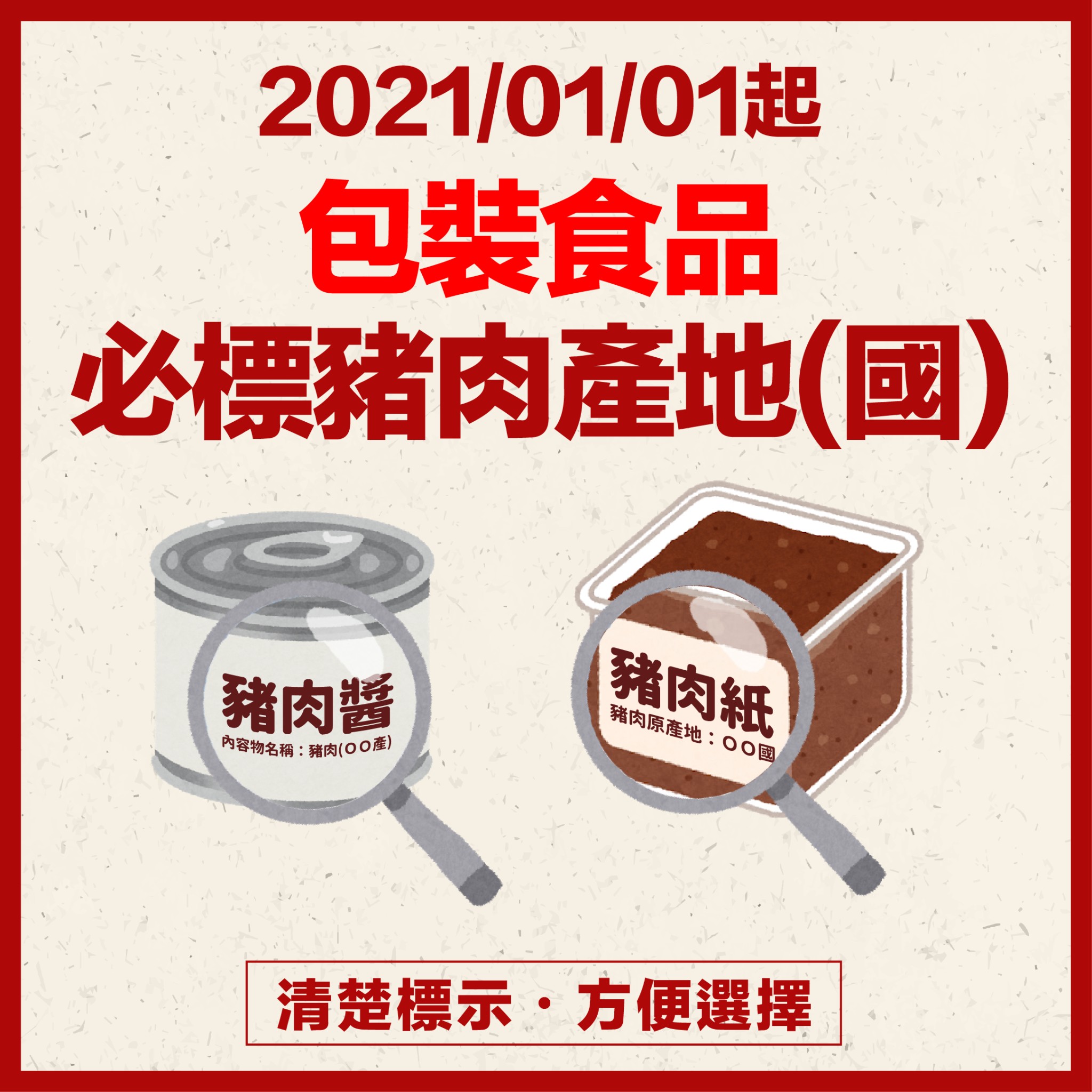 20210101起 包裝食品必標豬肉產地(國)